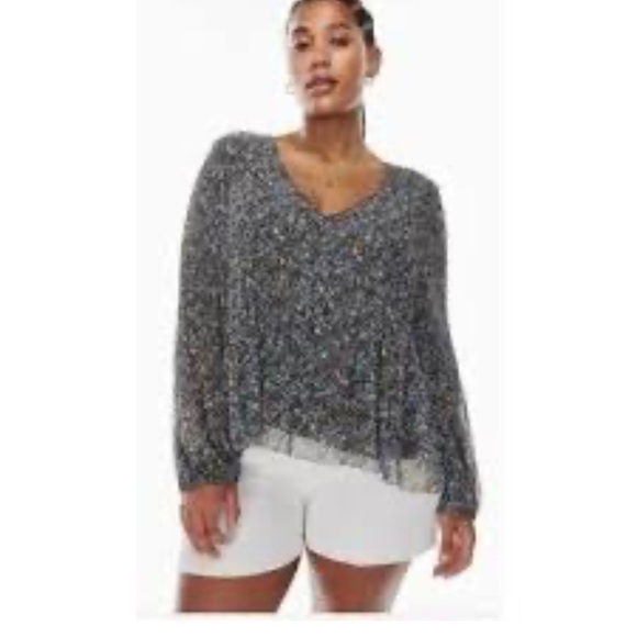 Aritzia Wilfred Daydreamer V Neck Pleated Blue Floral Puff Sleeve Sz XL Boho EUC - Picture 2 of 11